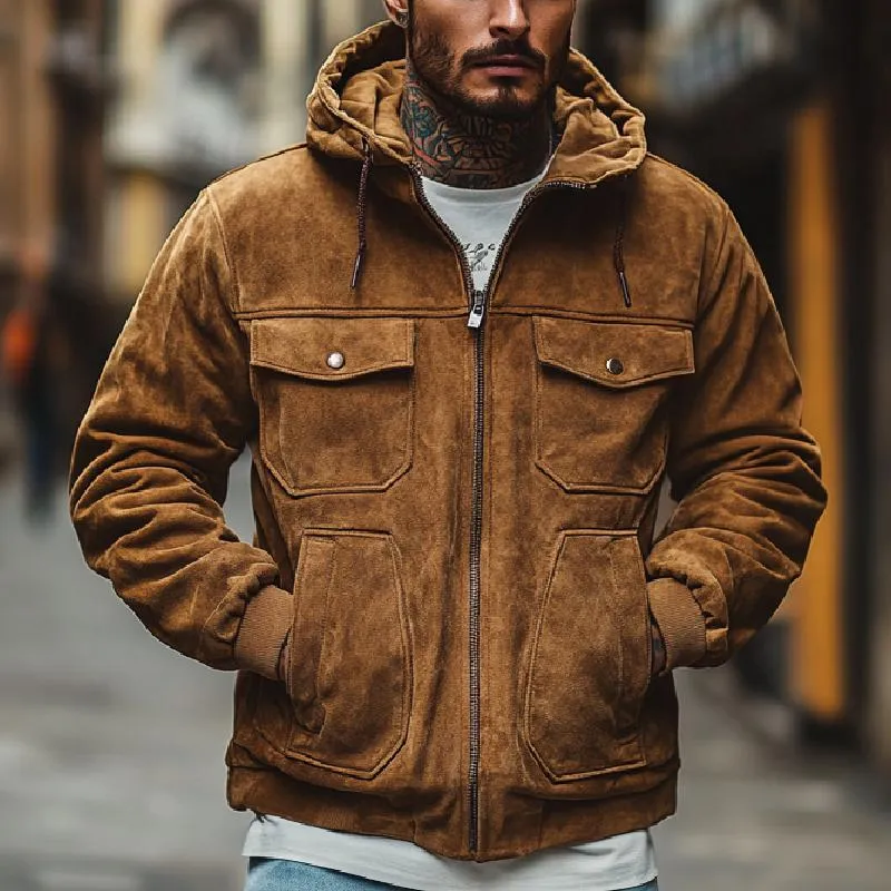 Men's Casual Suede Multi-pocket Hooded Jacket 16089581F sold by Manly product image thumbnail 2