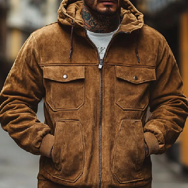 Men's Casual Suede Multi-pocket Hooded Jacket 16089581F sold by Manly product image thumbnail 3