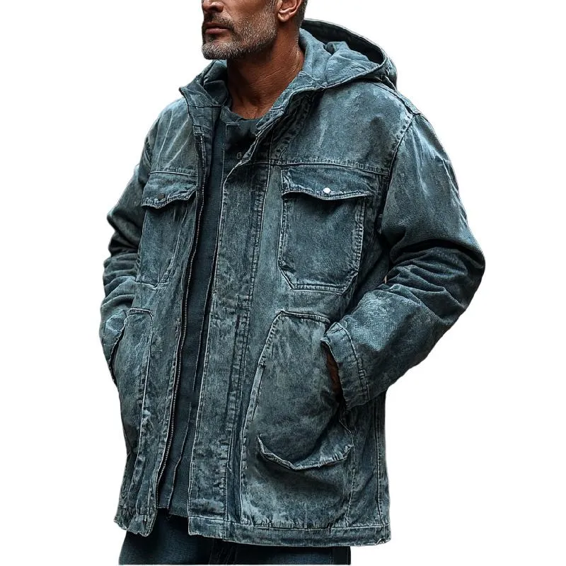 Men's Casual Washed Denim Hooded Jacket 48014707F sold by Manly