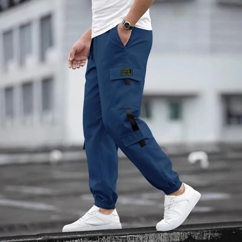 Men's Solid Color Elastic Waist Multi-pocket Cargo Pants 58053761Z sold by Manly product image thumbnail 5