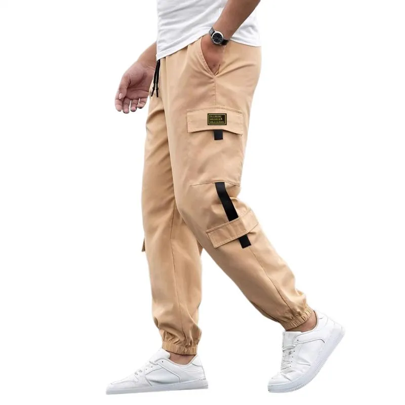 Men's Solid Color Elastic Waist Multi-pocket Cargo Pants 58053761Z sold by Manly