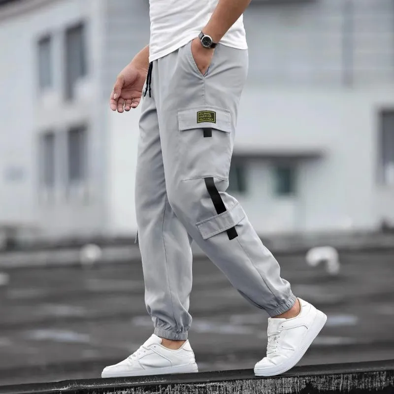 Men's Solid Color Elastic Waist Multi-pocket Cargo Pants 58053761Z sold by Manly product image thumbnail 4