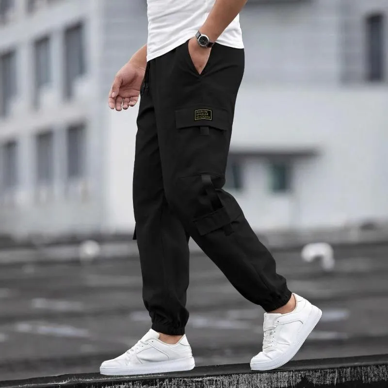 Men's Solid Color Elastic Waist Multi-pocket Cargo Pants 58053761Z sold by Manly product image thumbnail 3