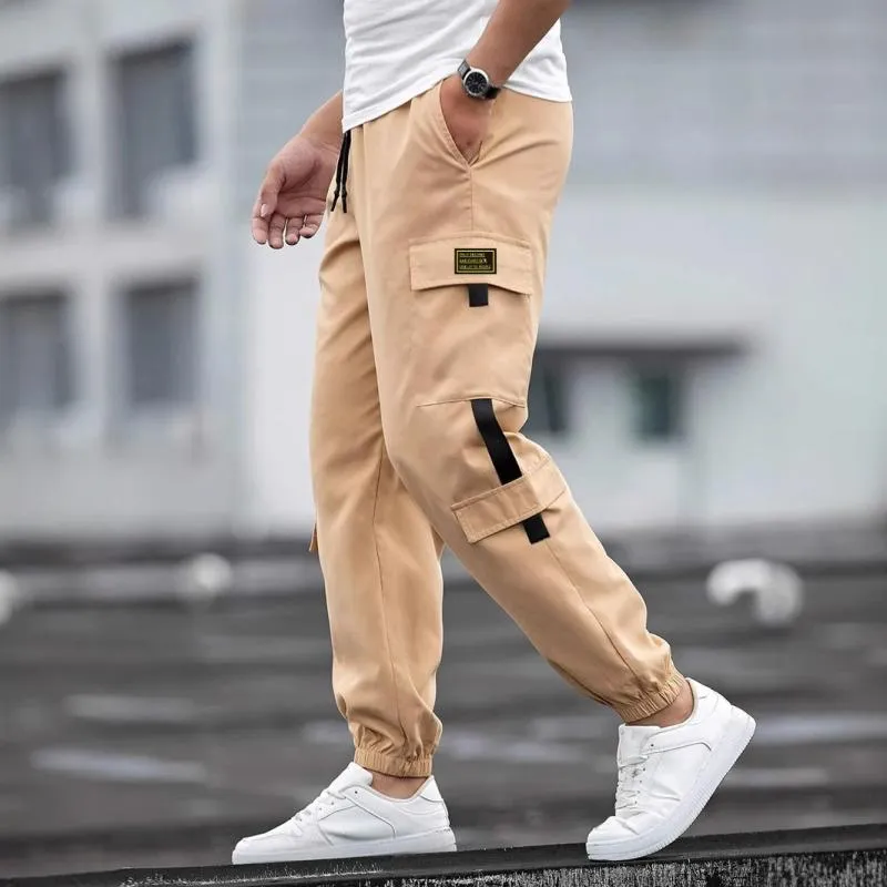Men's Solid Color Elastic Waist Multi-pocket Cargo Pants 58053761Z sold by Manly product image thumbnail 2