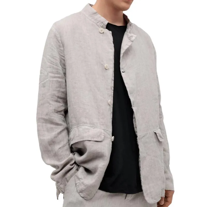 Men's Solid Color Cotton And Linen Stand Collar Single Breasted Casual Jacket 25071101Z sold by Manly