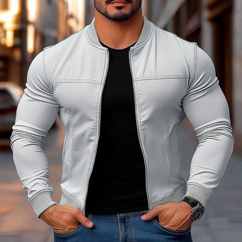 Men's Solid Color Casual Zipper Baseball Jacket 55057929X sold by Manly product image thumbnail 2