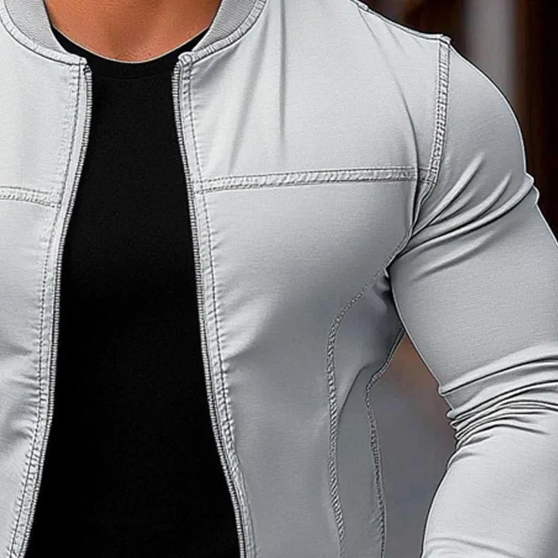 Men's Solid Color Casual Zipper Baseball Jacket 55057929X sold by Manly product image thumbnail 3