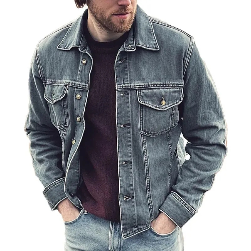 Men's Vintage Washed Lapel Denim Jacket 84047709X sold by Manly
