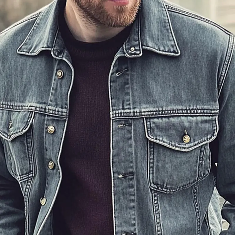 Men's Vintage Washed Lapel Denim Jacket 84047709X sold by Manly product image thumbnail 3