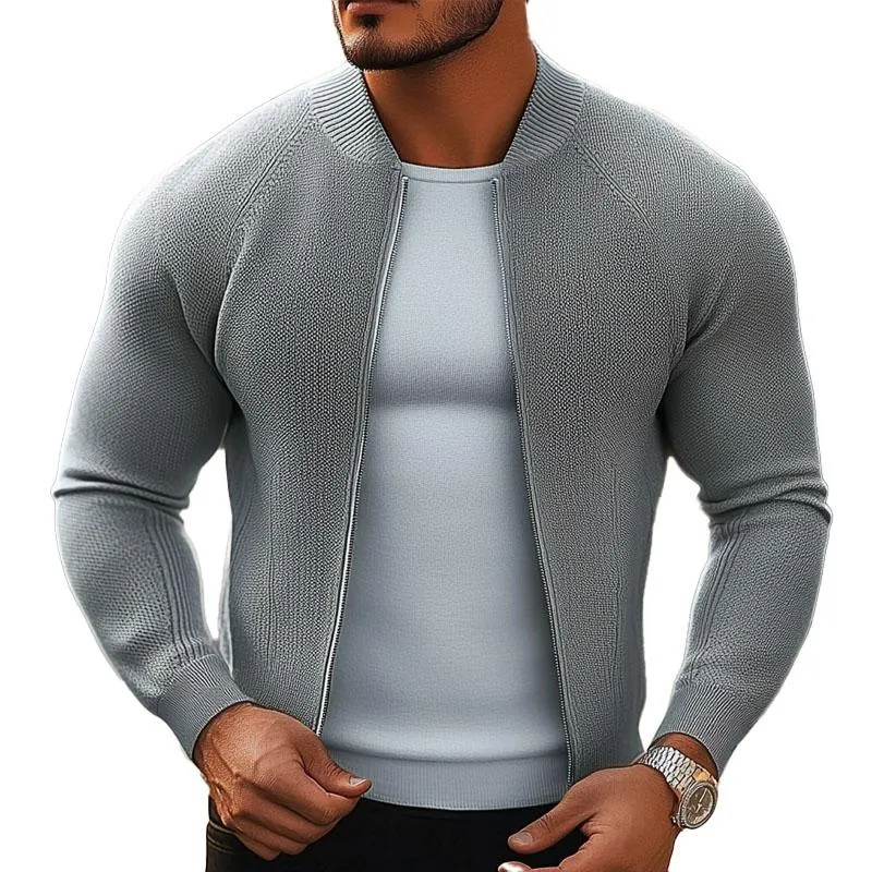 Men's Knitted Solid Color Zipper Cardigan 01963246X sold by Manly