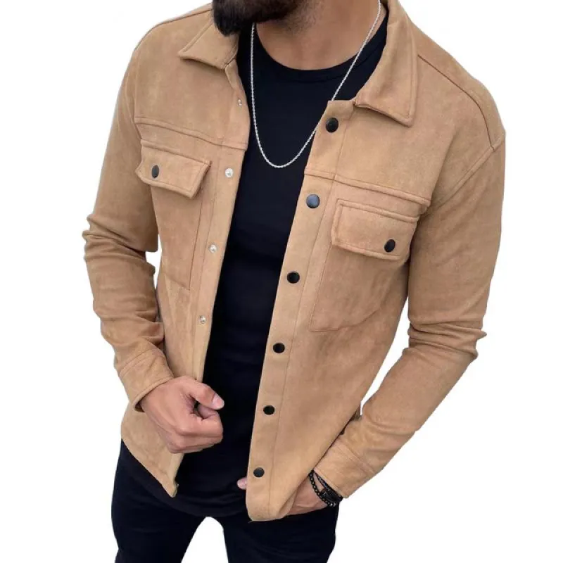 Men's Solid Color Suede Lapel Single Breasted Casual Jacket 64066371Z sold by Manly