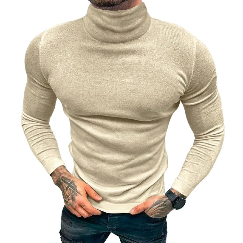 Men's Solid Color High Collar Long Sleeve Casual T-shirt 51848781Z sold by Manly