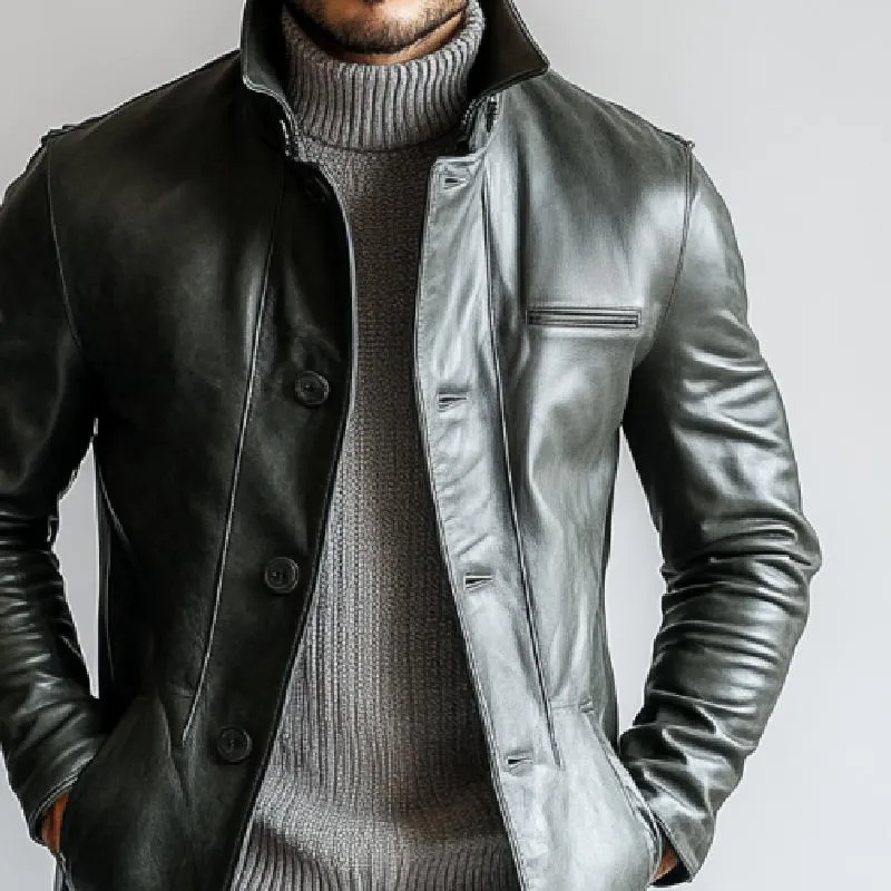 Men's Vintage Solid Color Single Breasted Mid-Length Leather Trench Coat 55834254Y sold by Manly product image thumbnail 2