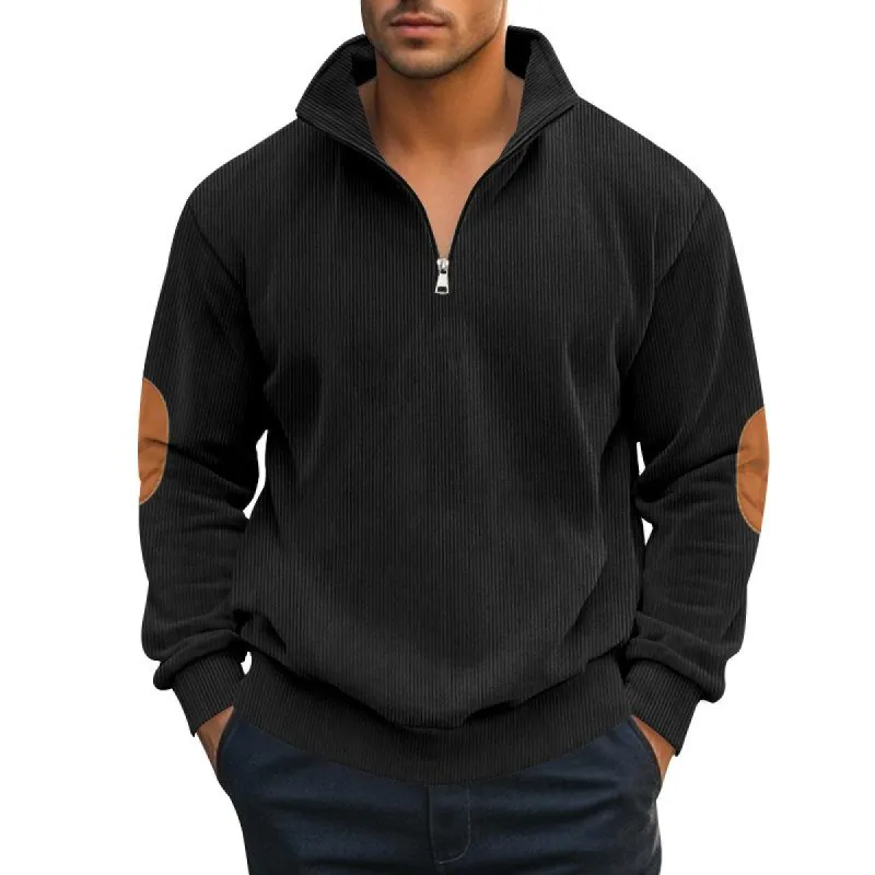 Men's Corduroy Colorblock Stand Collar Half Zip Long Sleeve Sweatshirt 59980123Y sold by Manly
