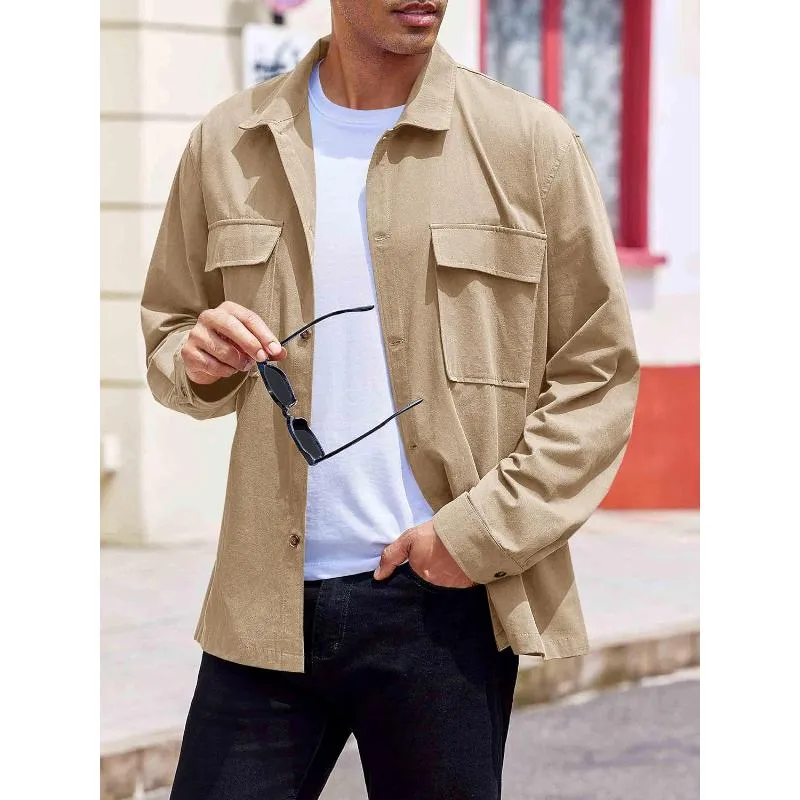 Men's Casual Solid Color Lapel Double Chest Pocket Overshirt Jacket 55514510Y sold by Manly product image thumbnail 2