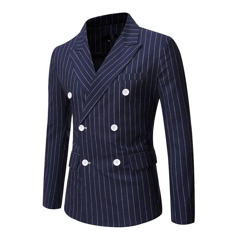 Men's Casual Striped Peaked Lapel Double Breasted Slim Fit Blazer 38287453M sold by Manly product image thumbnail 2