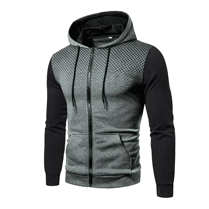 Men's Casual Contrast Patchwork Zipper Long-Sleeve Hooded Sports Jacket 03498138M sold by Manly product image thumbnail 4