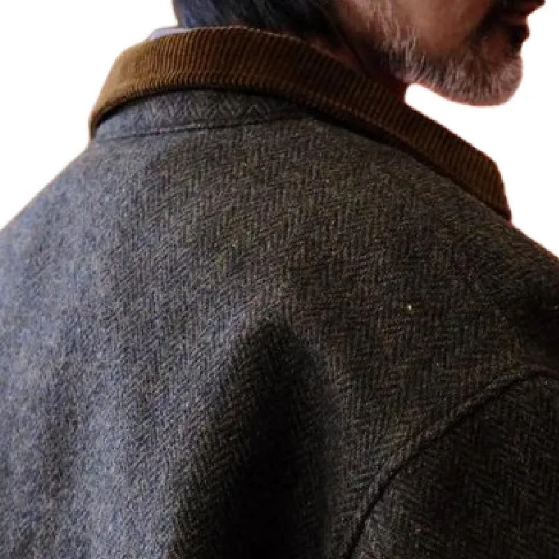 Men's Vintage Corduroy Herringbone Patchwork Lapel Zipper Bomber Jacket 61906038M sold by Manly product image thumbnail 3