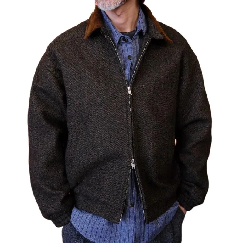 Men's Vintage Corduroy Herringbone Patchwork Lapel Zipper Bomber Jacket 61906038M sold by Manly