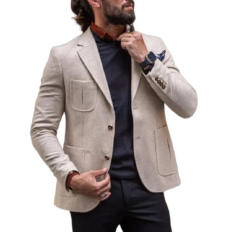 Men's Vintage Wool Blend Lapel Single Breasted Multi-Pocket Slim Blazer 80652635M sold by Manly product image thumbnail 2