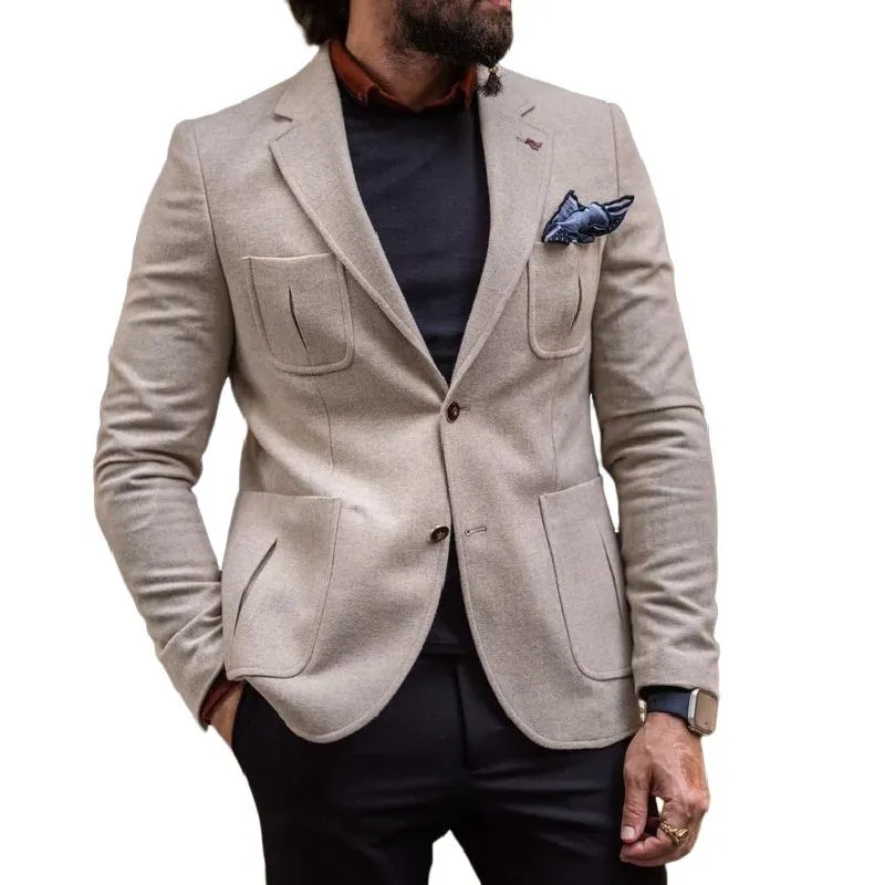 Men's Vintage Wool Blend Lapel Single Breasted Multi-Pocket Slim Blazer 80652635M sold by Manly