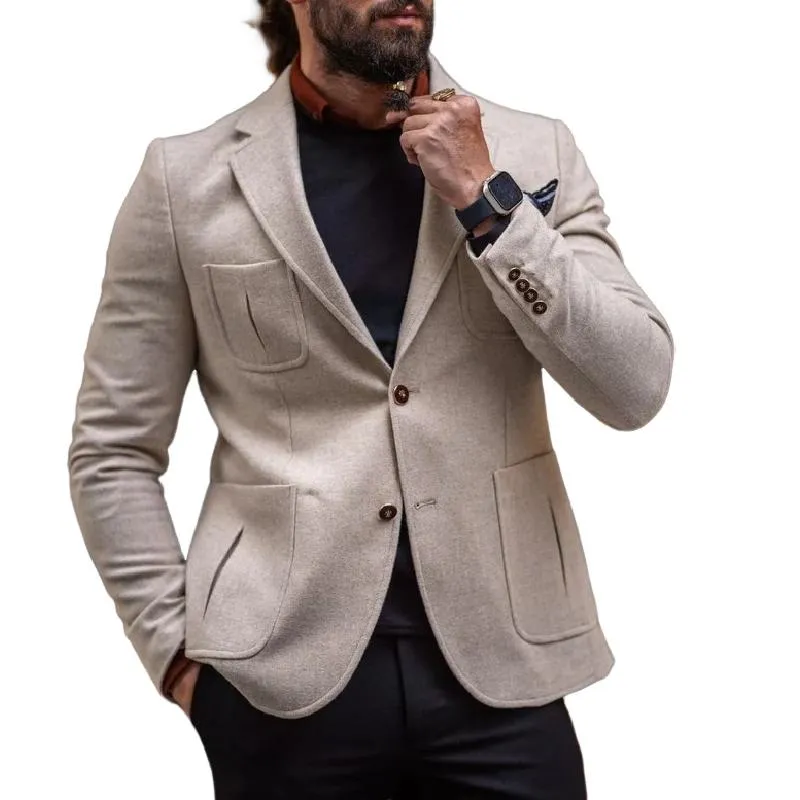 Men's Vintage Wool Blend Lapel Single Breasted Multi-Pocket Slim Blazer 80652635M sold by Manly product image thumbnail 3