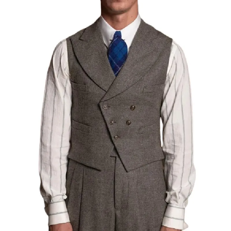 Men's Vintage Wool Blended Patchwork Peak Lapel Slim Vest 95737476M sold by Manly