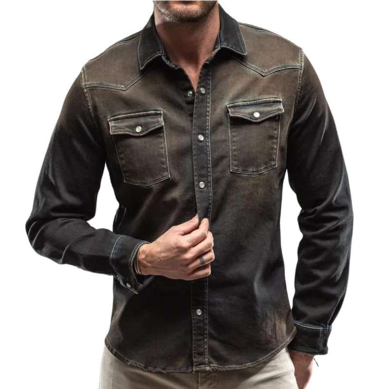 Men's Classic Vintage Lapel Washed Denim Shirt 92992333F sold by Manly