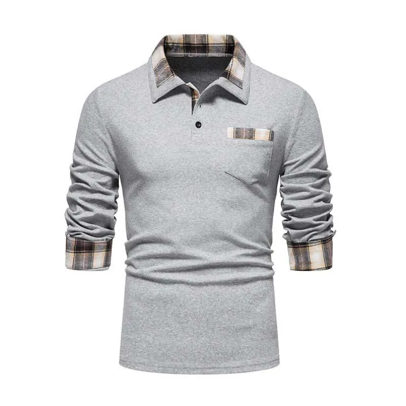 Men's Casual Lapel Slim Pocket Long Sleeve Polo Shirt 88198209K sold by Manly