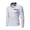 Men's Casual Lapel Slim Pocket Long Sleeve Polo Shirt 88198209K sold by Manly