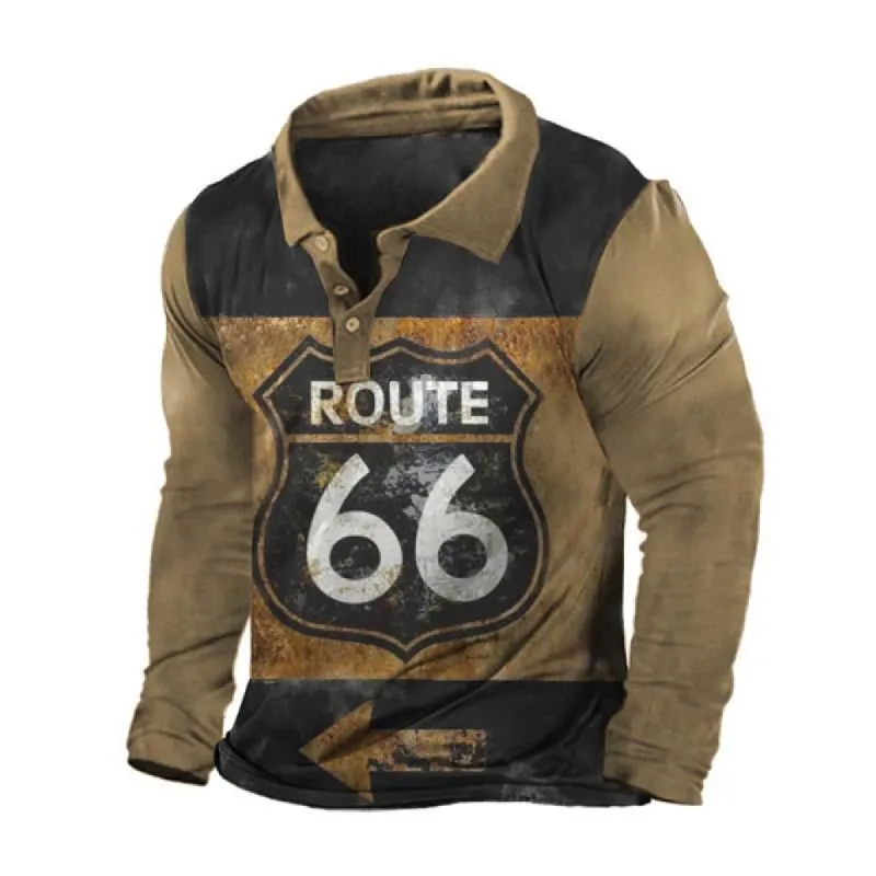 Men's Classic Casual Lapel Printed Long Sleeve Polo Shirt 65489935K sold by Manly