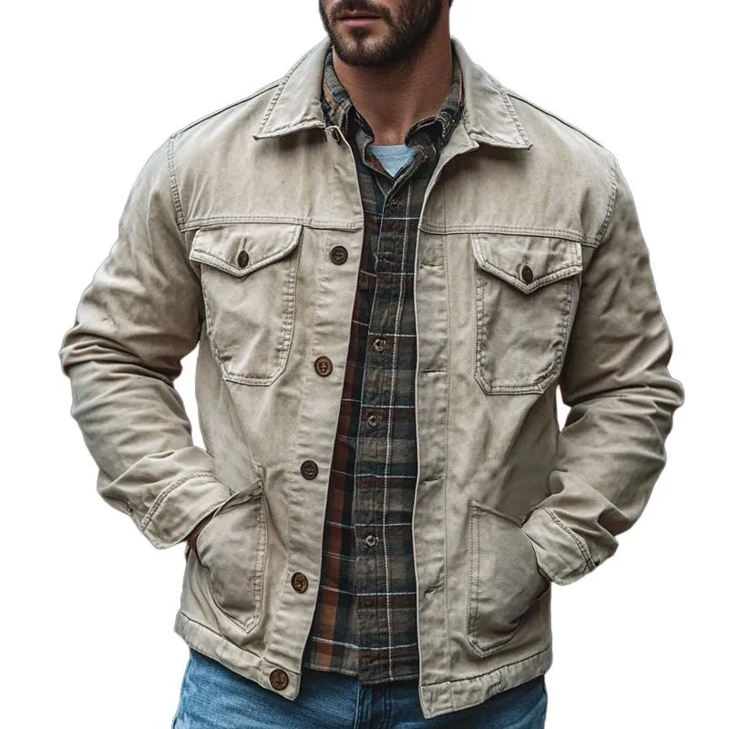 Men's Vintage Washed Denim Button Jacket 85396240U sold by Manly