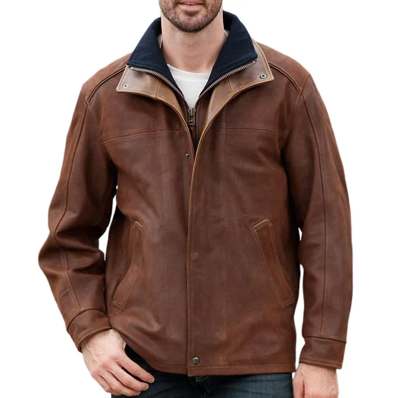 Men's Vintage Lapel Fake Two Piece Leather Jacket 74896295U sold by Manly