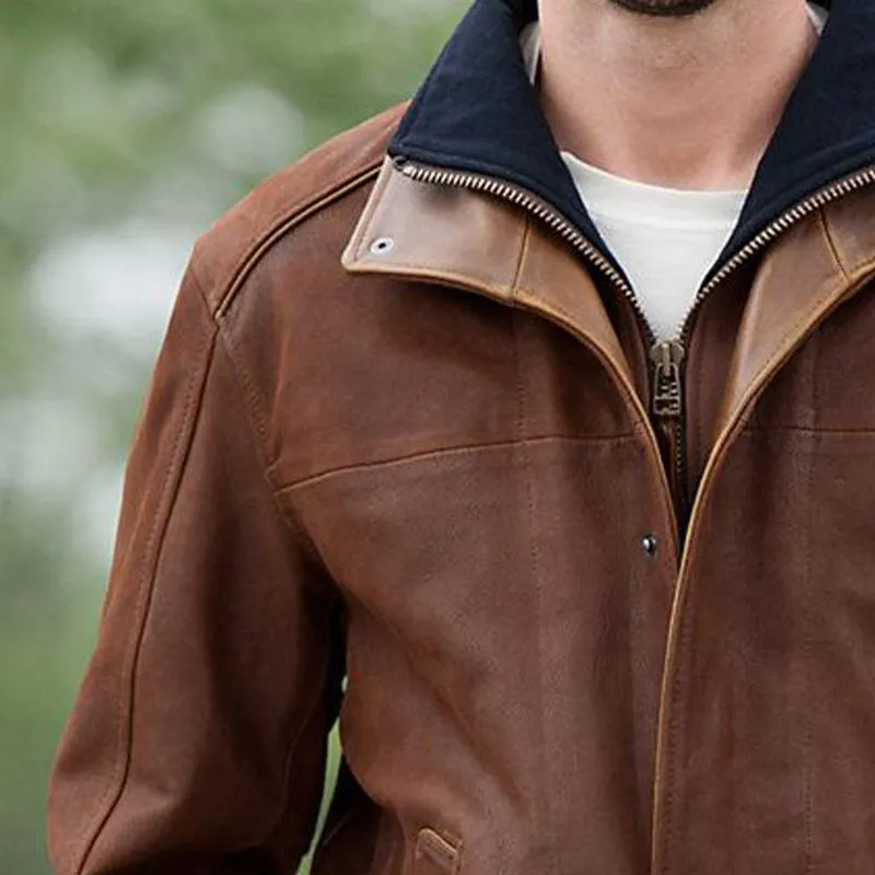 Men's Vintage Lapel Fake Two Piece Leather Jacket 74896295U sold by Manly product image thumbnail 3