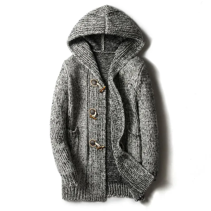 Men's Mid-length Thickened Horn Button Hooded Knitted Cardigan 84747651U sold by Manly