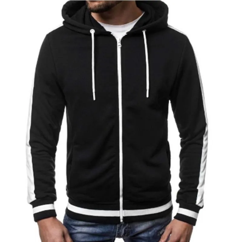 Men's Retro Casual Colorblock Zipper Drawstring Hoodie 09658298TO sold by Manly