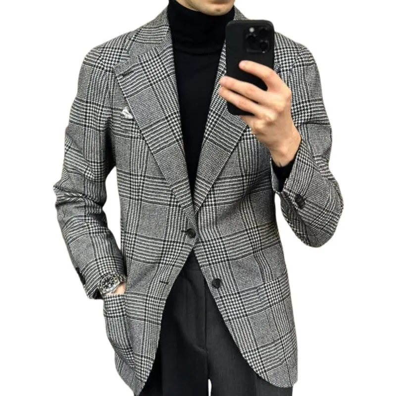 Men's Retro Casual Plaid Lapel Single Breasted Blazer 99478797TO sold by Manly