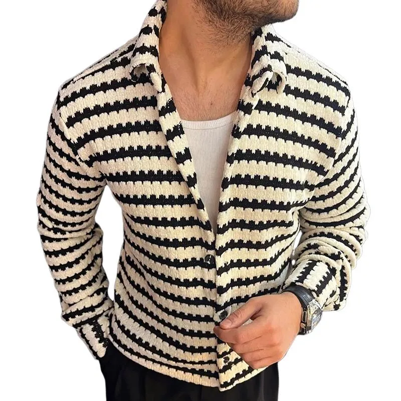 Men's Retro Casual Simple Knitted Striped Lapel Cardigan 70890633TO sold by Manly