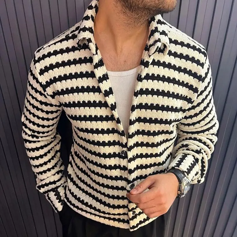 Men's Retro Casual Simple Knitted Striped Lapel Cardigan 70890633TO sold by Manly product image thumbnail 2