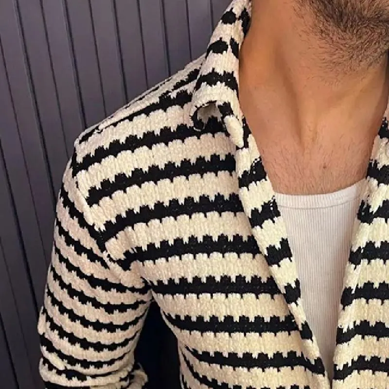 Men's Retro Casual Simple Knitted Striped Lapel Cardigan 70890633TO sold by Manly product image thumbnail 3