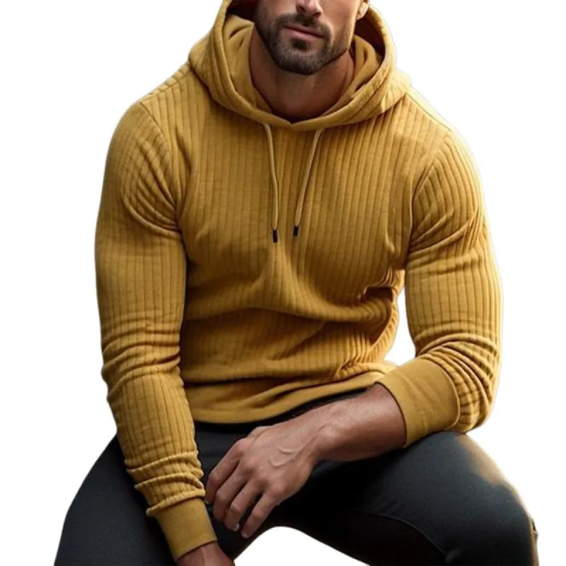 Men's Retro Casual Solid Color Striped Hooded Long Sleeve T-Shirt 27941415TO sold by Manly