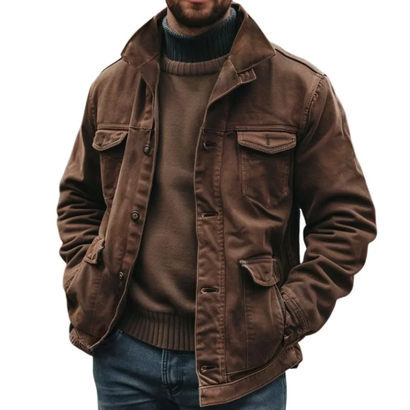 Men's Vintage Casual Single Breasted Work Jacket 47013856TO sold by Manly