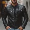 Men's Classic Casual Slim Stand Collar Zipper Leather Jacket 39393977K sold by Manly