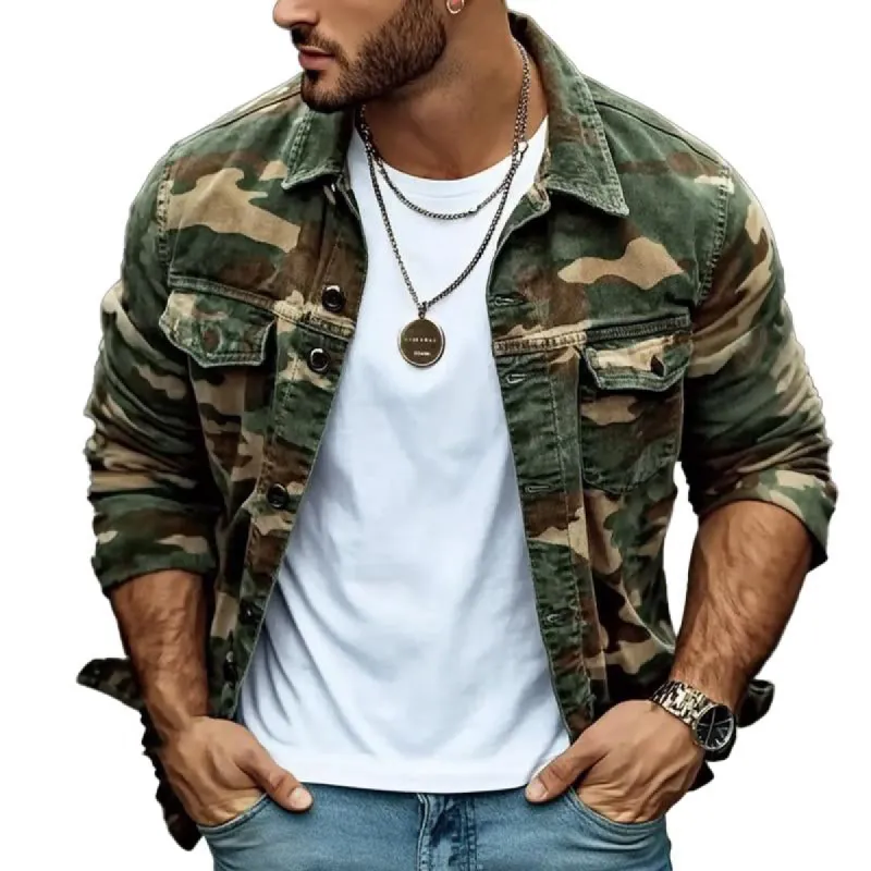 Men's Vintage Camouflage Print Lapel Jacket 00456746X sold by Manly
