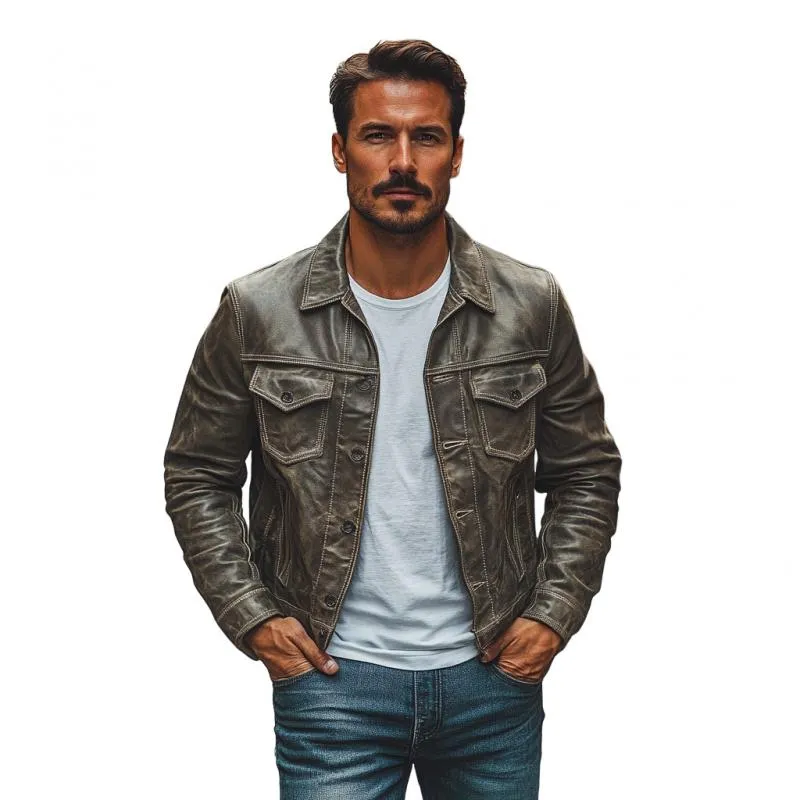 Men's Vintage Leather Lapel Slim Fit Jacket 28041674M sold by Manly