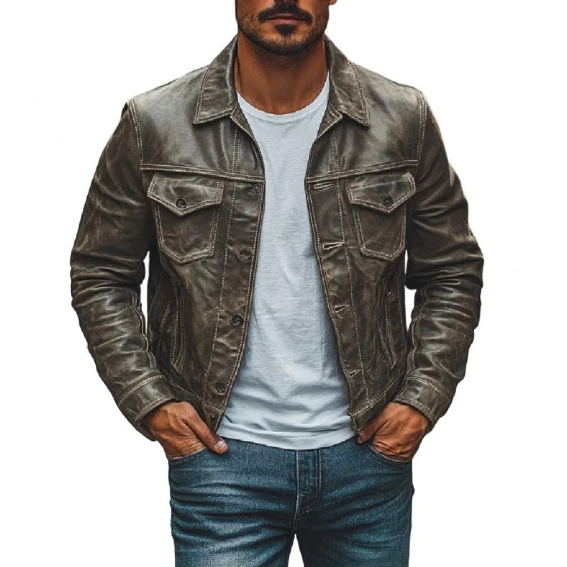 Men's Vintage Leather Lapel Slim Fit Jacket 28041674M sold by Manly product image thumbnail 3