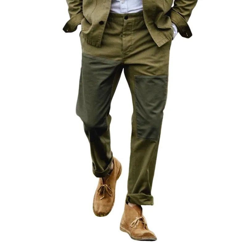 Men's Solid Color Patch Work Straight Cargo Pants 10525449Z sold by Manly