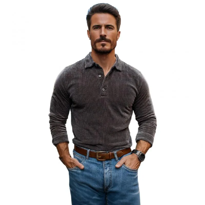 Men's Casual Corduroy Lapel Slim Fit Long Sleeve Polo Shirt 85988993M sold by Manly