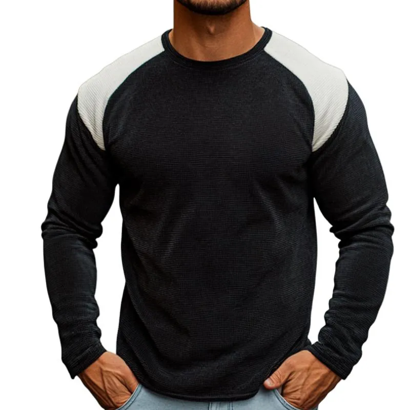 Men's Retro Casual Corduroy Colorblock Round Neck Long Sleeve T-Shirt 79223438TO sold by Manly