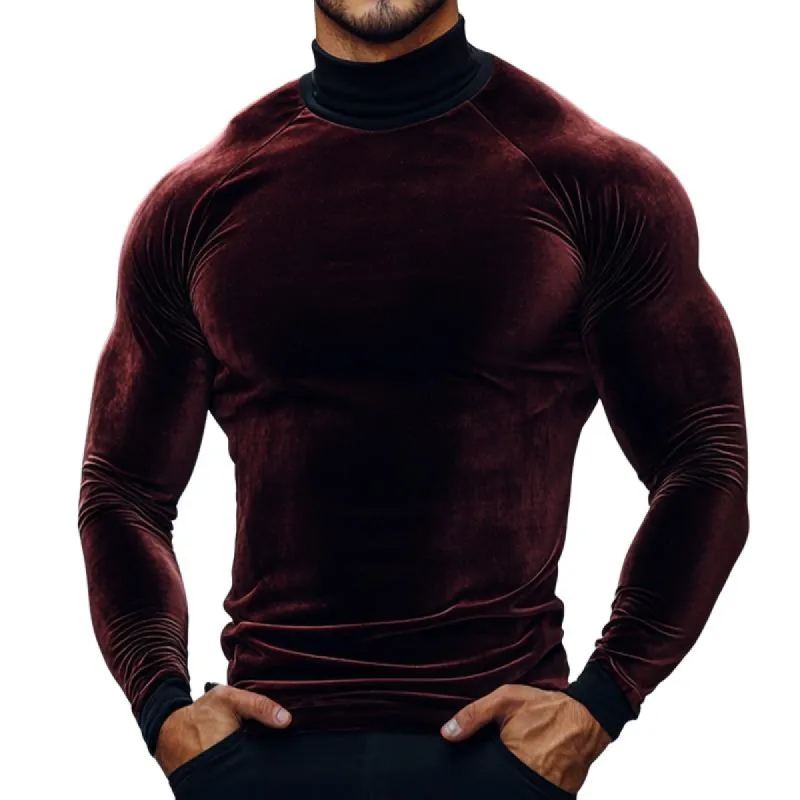 Men's Retro Casual Velvet Half Turtleneck Long Sleeve T-Shirt 83888940TO sold by Manly